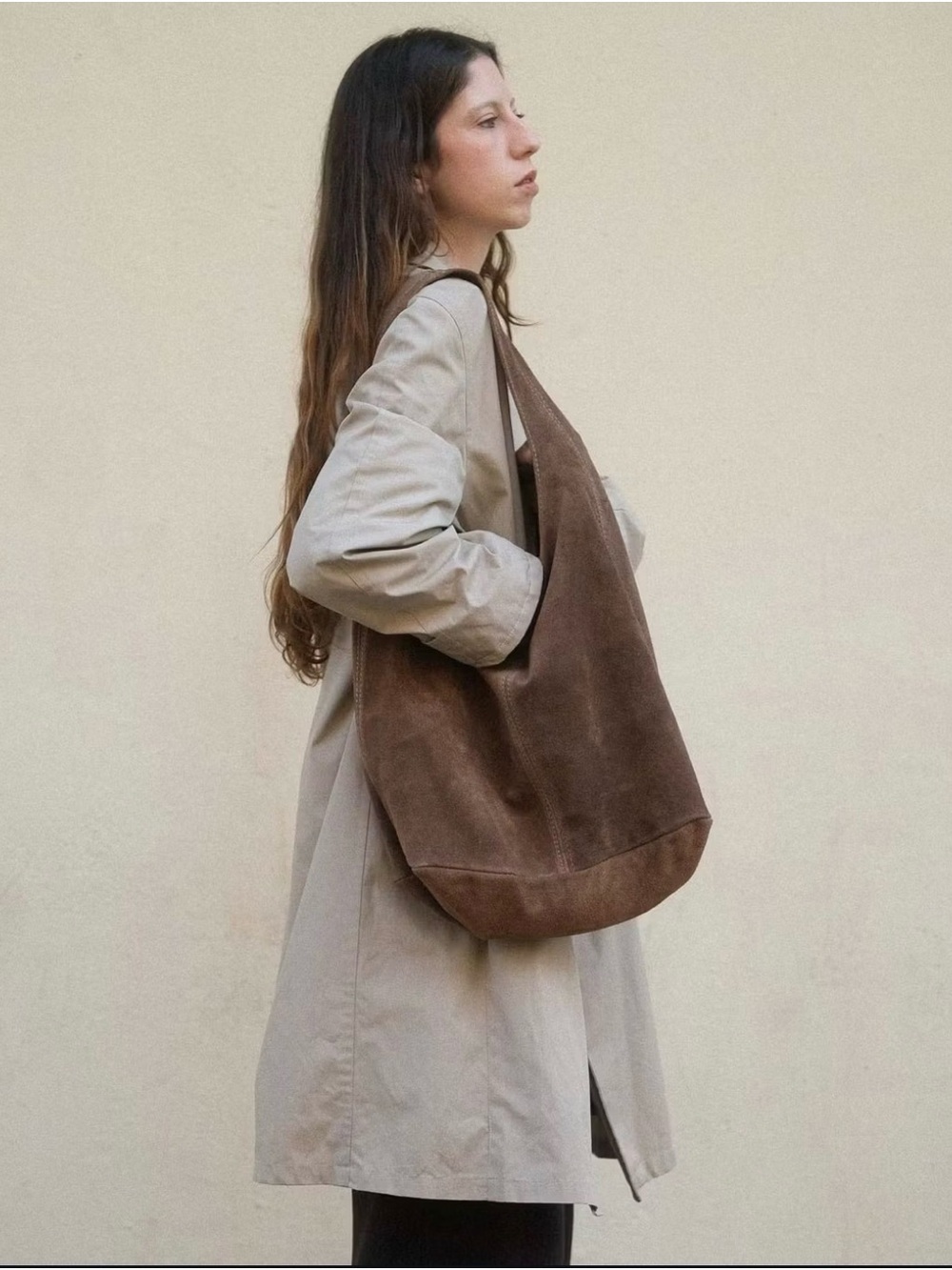 NWT ASRJ Suede Brown/Taupe Slouch Bag